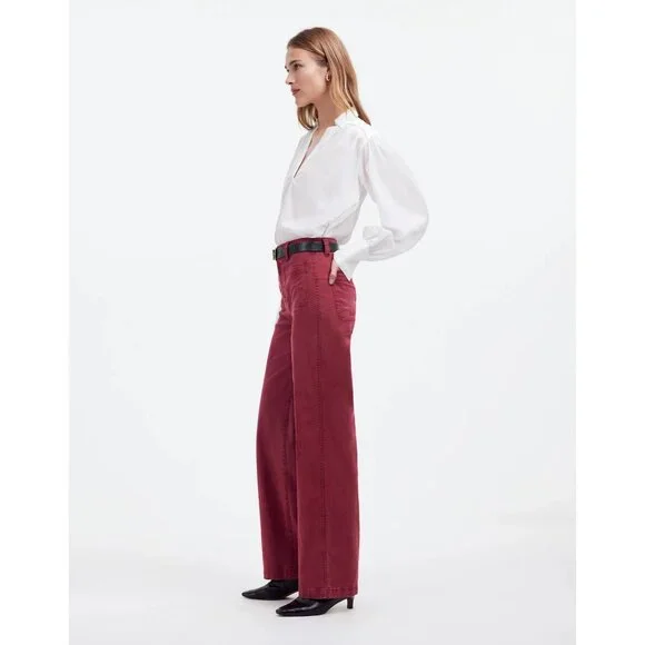 Madewell Emmett Wide-Leg Pants Women's Size 23 Claret Red Patch Pocket Edition - Picture 12 of 16